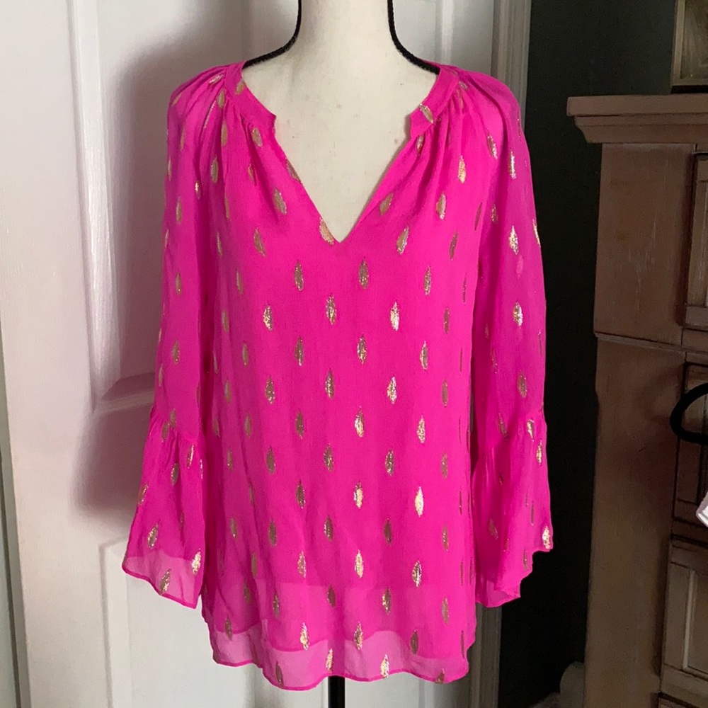 Lily Pulitzer pink and gold/silver top